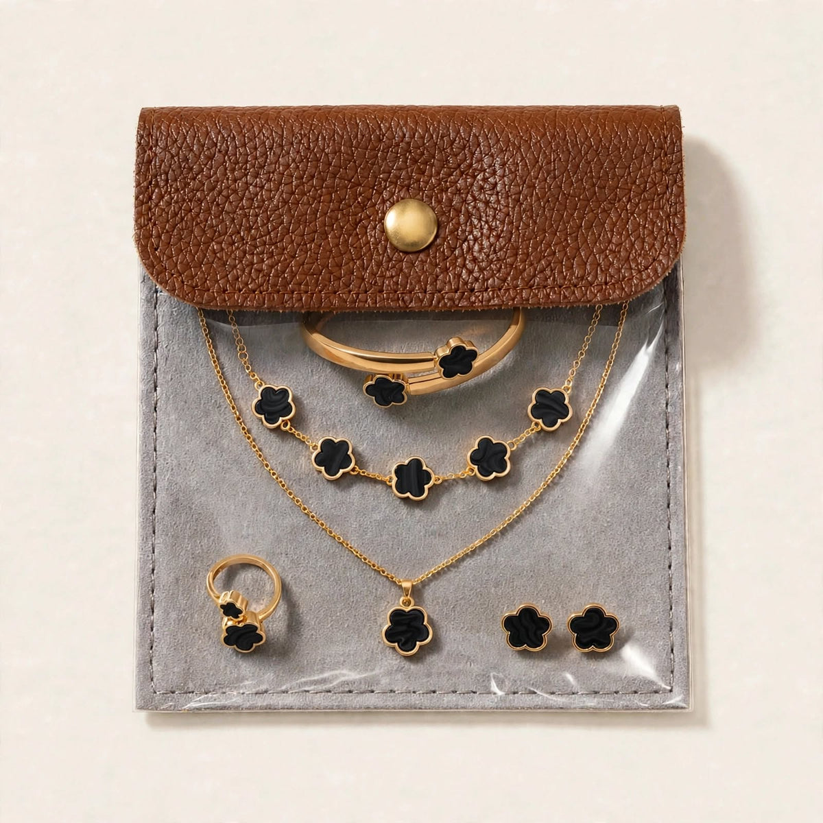 Black Clover Set - tarnish-proof gold-tone jewellery