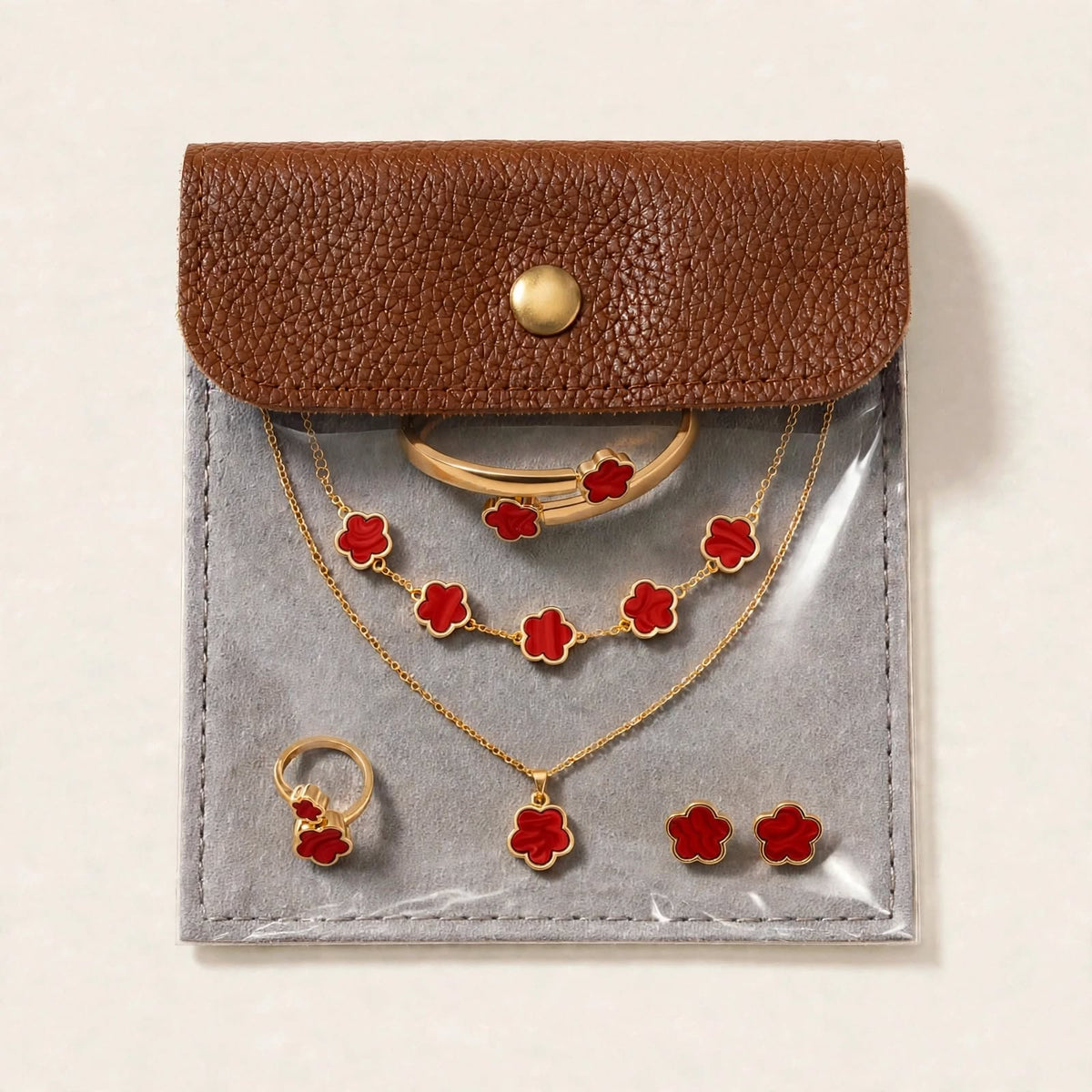 Red Clover Set - tarnish-proof gold-tone jewellery