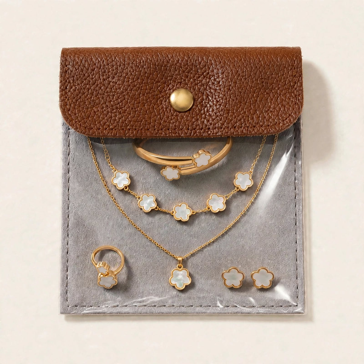 White Clover Set - tarnish-proof gold-tone jewellery
